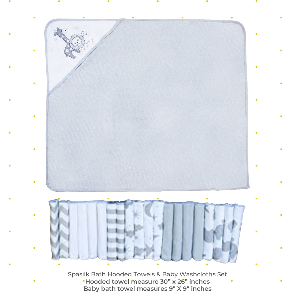 Bath Hooded Towels & Washcloths Set for Babies, 23-Piece Gift Set, Gray Lion