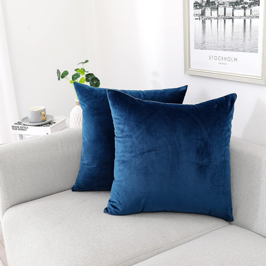 Decorative Throw Pillow Covers Velvet 18X18 Inch Pack of 2 Blue Cushion Covers Soft for Couch Sofa Bedroom Living Room Outdoor